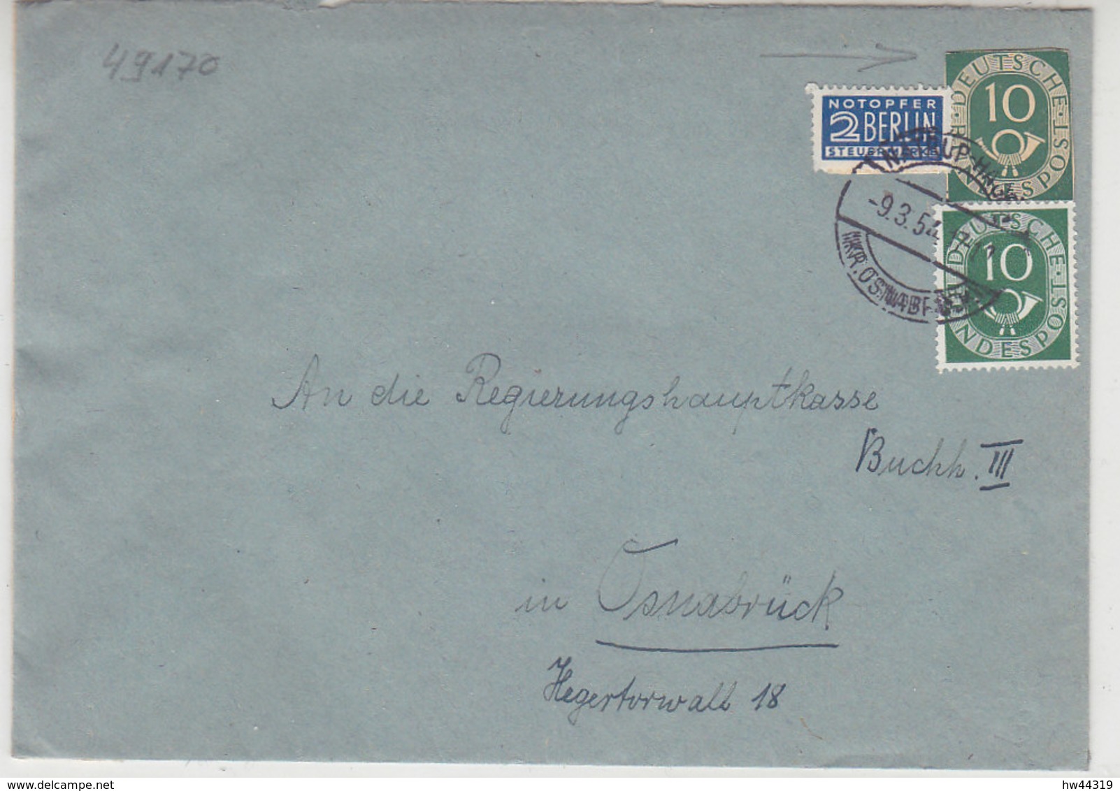 Brief Aus NATRUP-HAGEN 9.3.54 Frankiert Ua. Mit Ganzsachenausschnitt - Storia Postale