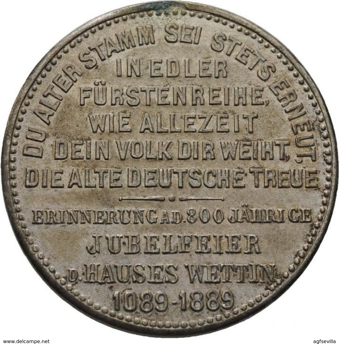 ALEMANIA. SAJONIA. MEDALLA 800 ANIVERSARIO DE LA CASA WETTIN. 1.889 - Monarquía/ Nobleza