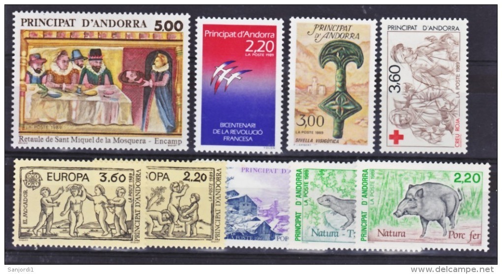 Andorre Française 1989 Année Complète 25 % Neuf ** TB MNH Sin Charnela Cote 23.6 - Années Complètes