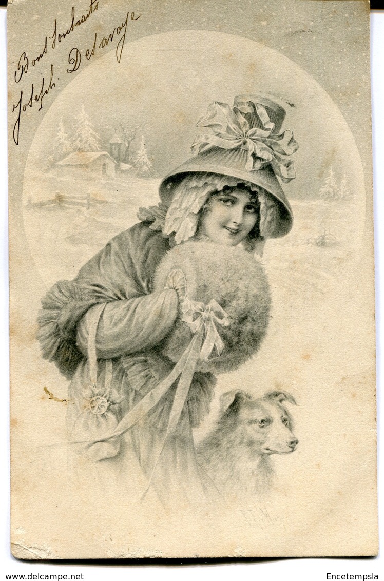 CPA - Carte Postale - Fantaisie - Femme - Chapeau - Chien - 1906 (M8159) - Femmes