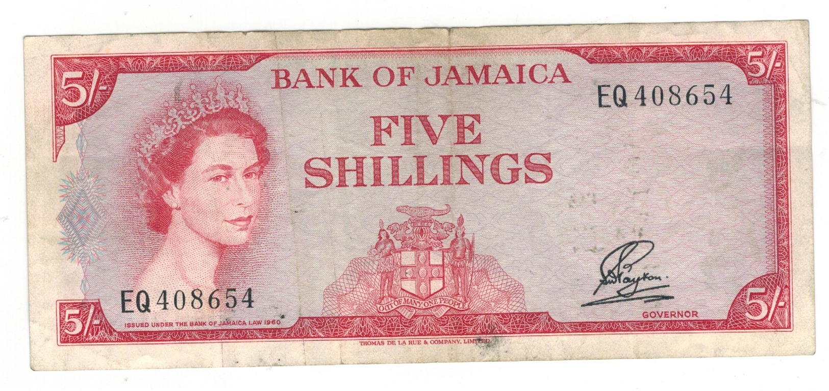 Jamaica 5 Shillings L.1960. (1st Signat.) VF. - Jamaica