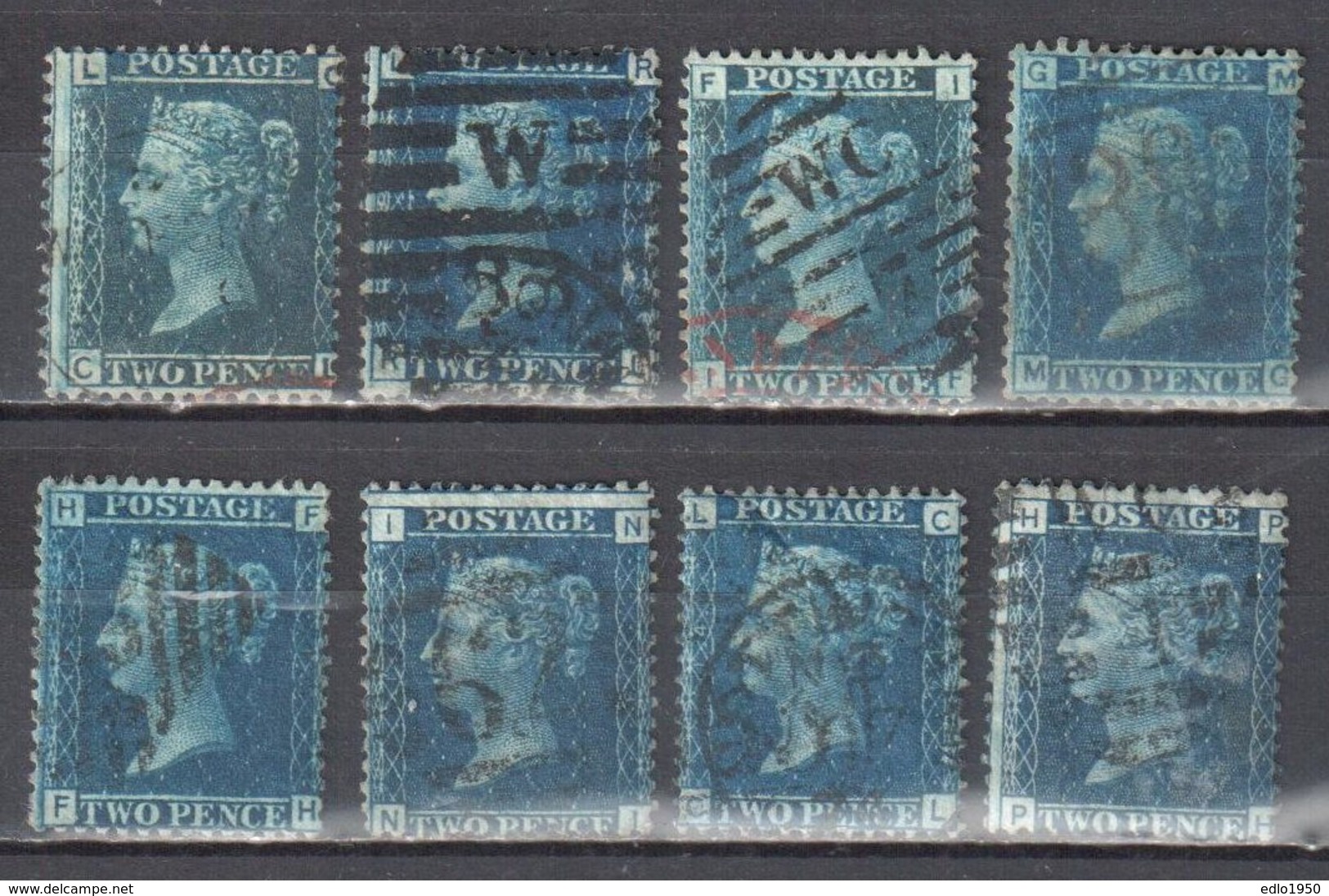 Great Britain 1858-79 - Queen Victoria, 2d Blue - Mi.17 Plate 7-9,9,12-15 - 8v - Used - Used Stamps