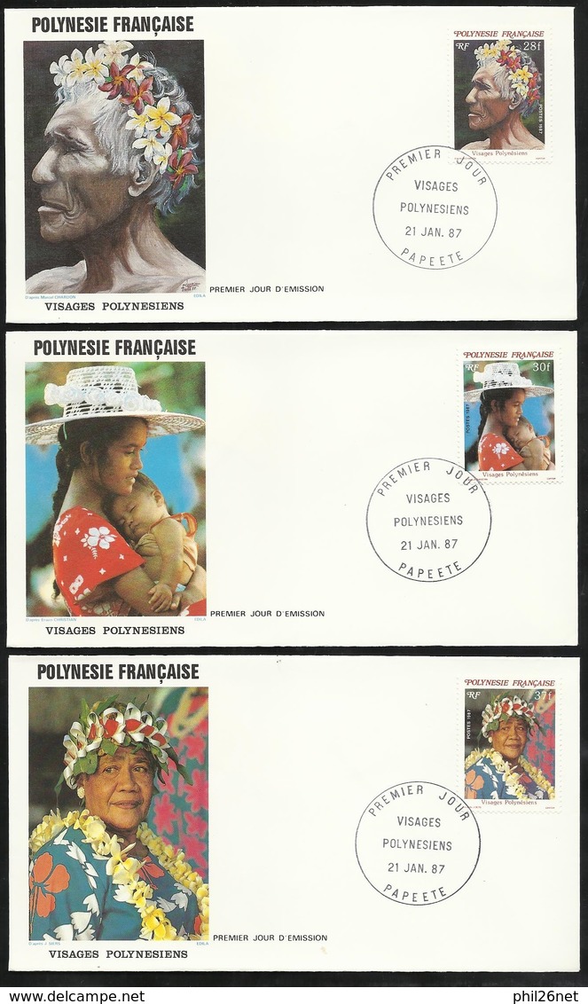 Polynésie 3  Lettres Illustrées  Premier Jour Papeete 21/01/1987 Série N°272 à 274  Visages Et Costumes  Polynésiens  TB - Briefe U. Dokumente