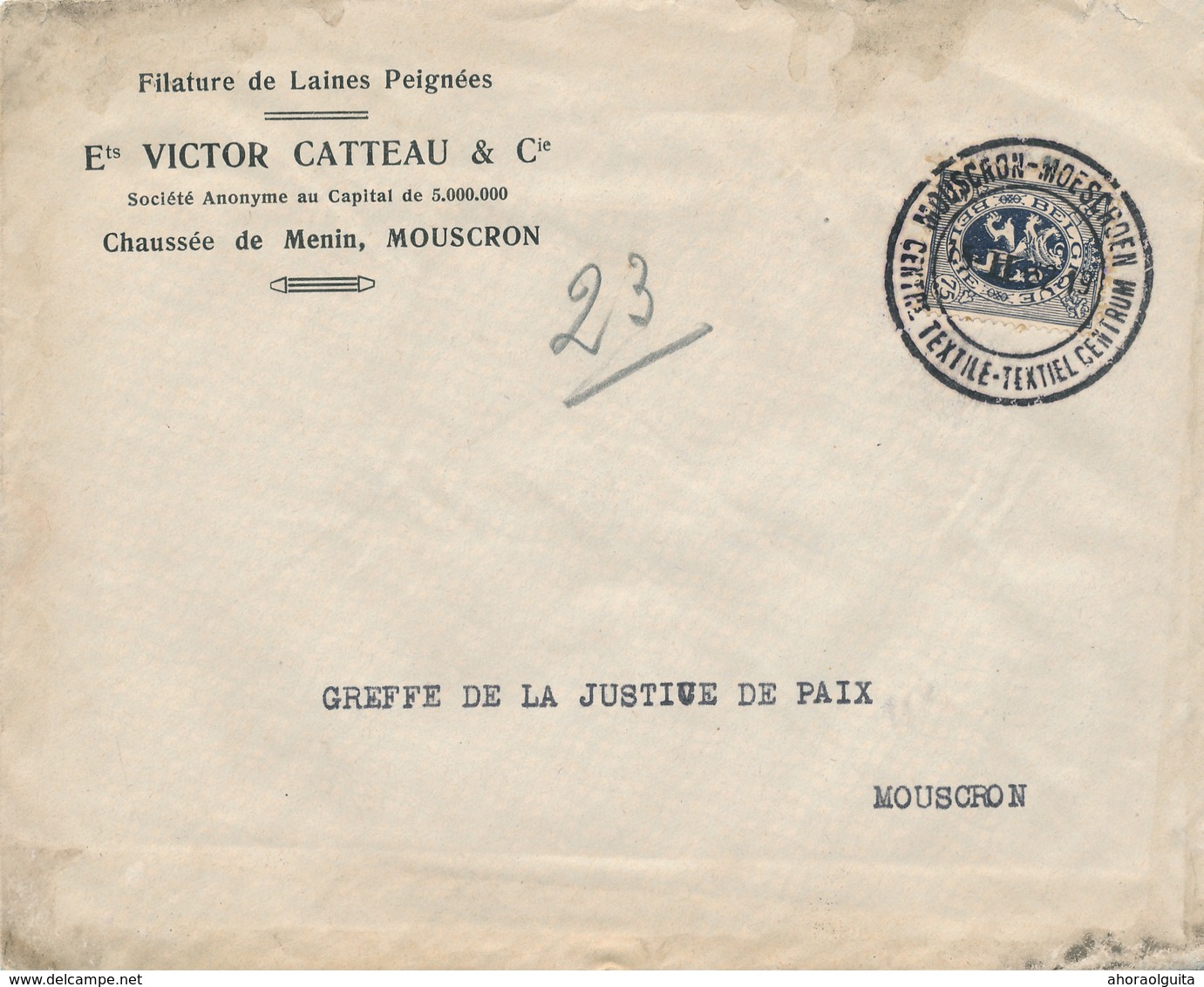 898/28 - Lettre + Contenu TP Lion Héraldique MOUSCRON MOESCROEN 1932 - Entete Filature De Laines Victor Catteau & Cie - 1929-1937 Leone Araldico