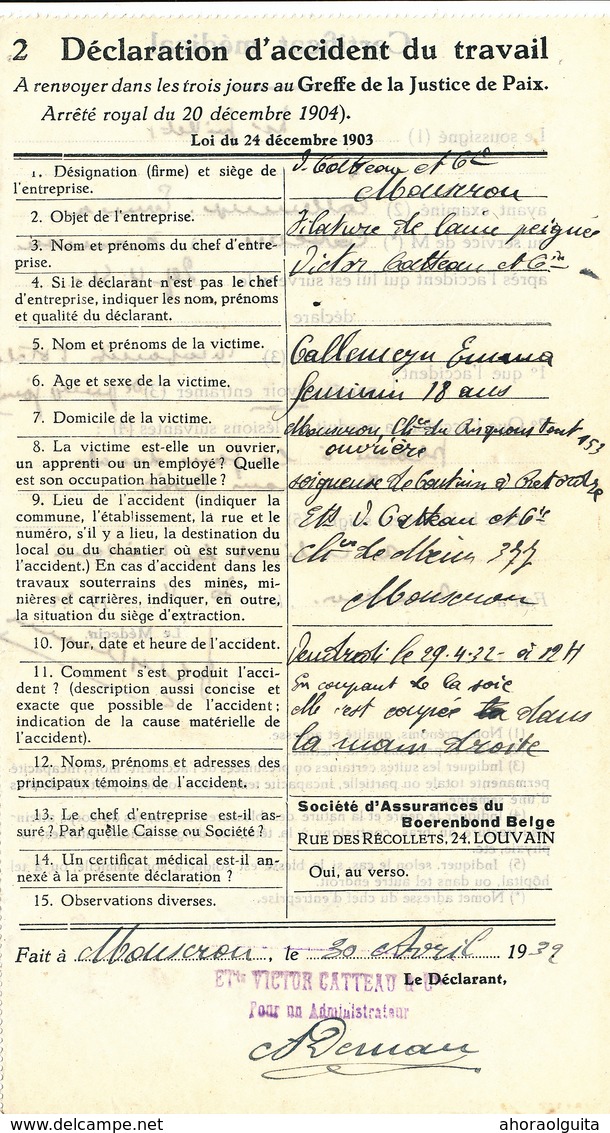 901/28 - Lettre + Contenu TP Lion Héraldique MOUSCRON MOESCROEN 1932 - Entete Filature De Laines Victor Catteau & Cie - 1929-1937 Lion Héraldique