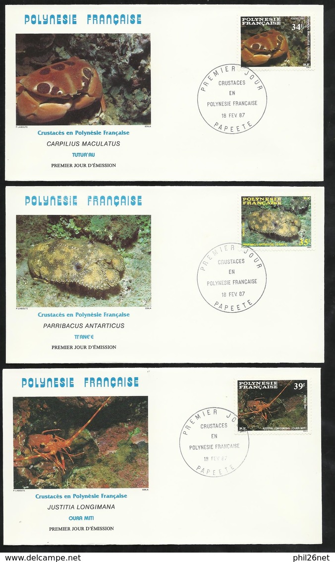 Polynésie 3  Lettres Illustrées  Premier Jour Papeete 18/02/1987 Série N° 275 à 277 Crabes De Polynésie  TB - Schaaldieren