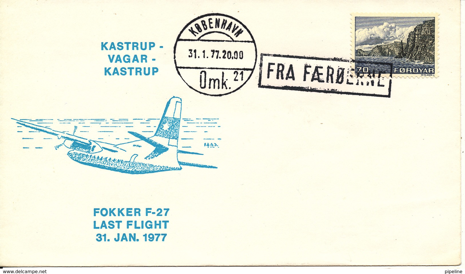 Faroe Islands Cover Last Flight Fokker F-27 Kastrup - Vagur - Kastrup 31-1-1977 Fra Färöerne From Faroe Islands - Faroe Islands