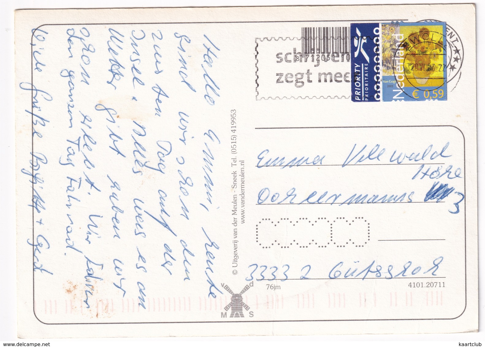 Groeten Van Ameland - (Wadden, Holland)  - Van Gogh 2003 Stamp/timbre 0.59E Postzegel - Ameland