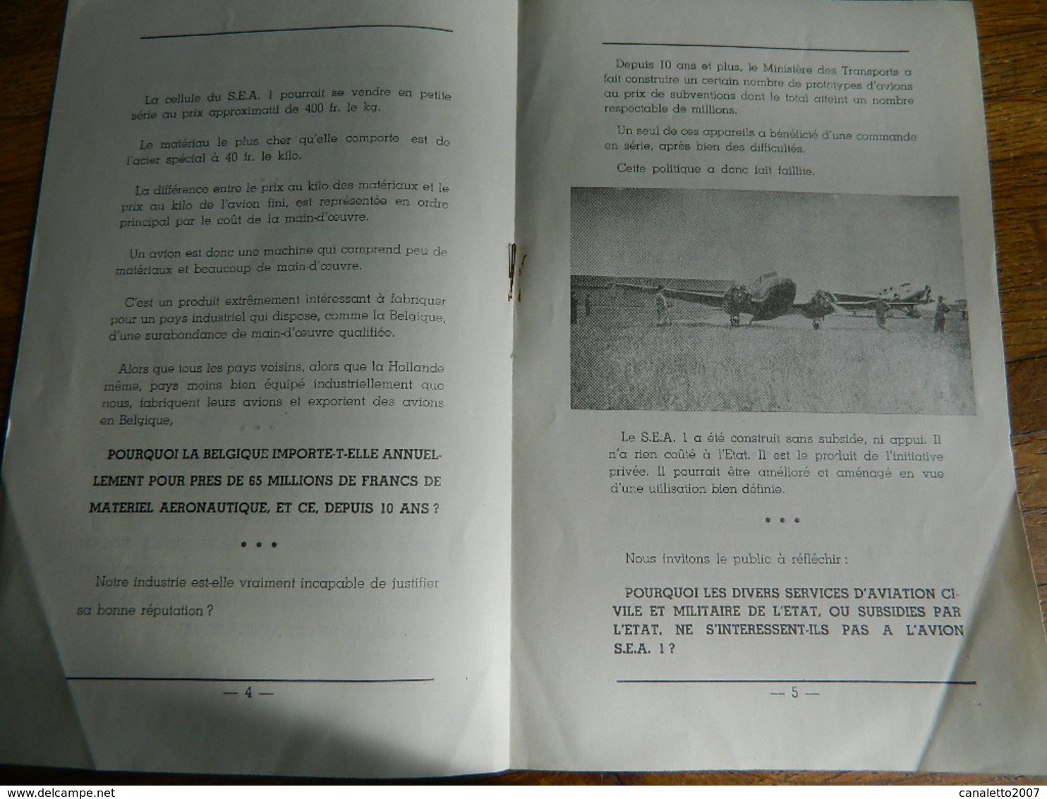 AVIATION:FEUILLET DE PRESENTATION DE L'AVION BELGE S.E.A.1 -8 PAGES - Publicités