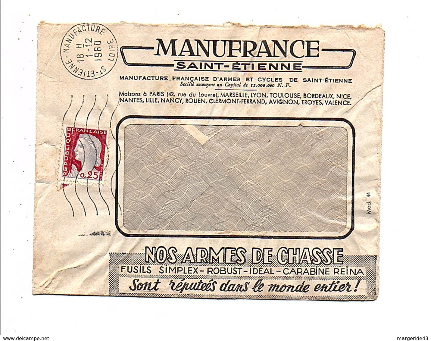 LETTRE A EN TETE MANUFRANCE DE SAINT ETIENNE MANUFACTURE 1960 - 1961-....