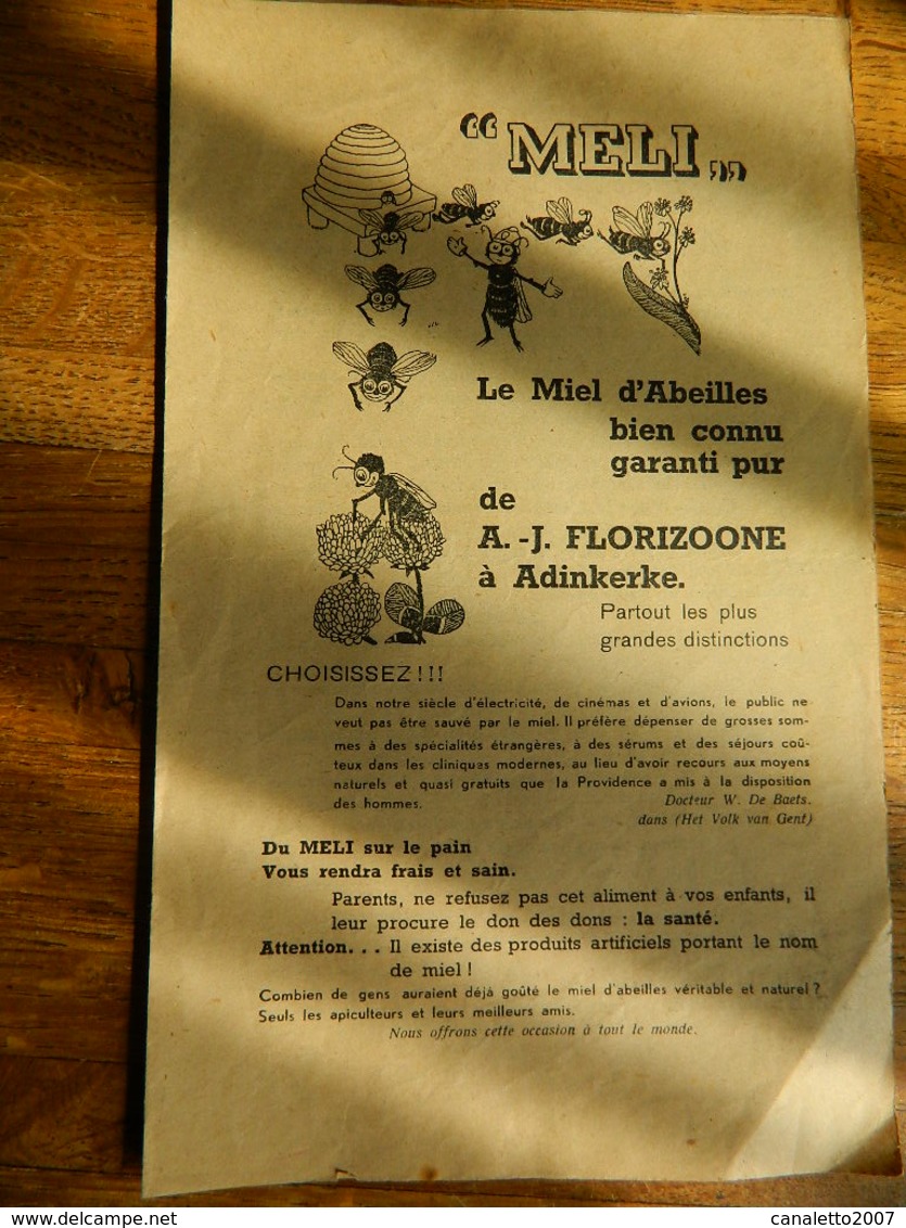 ADINKERKE :MELI: ANCIEN FEUILLET PUBLICITAIRE DU MIEL MELI  DE  CHEZ A-J FLORIZOONE - Andere & Zonder Classificatie