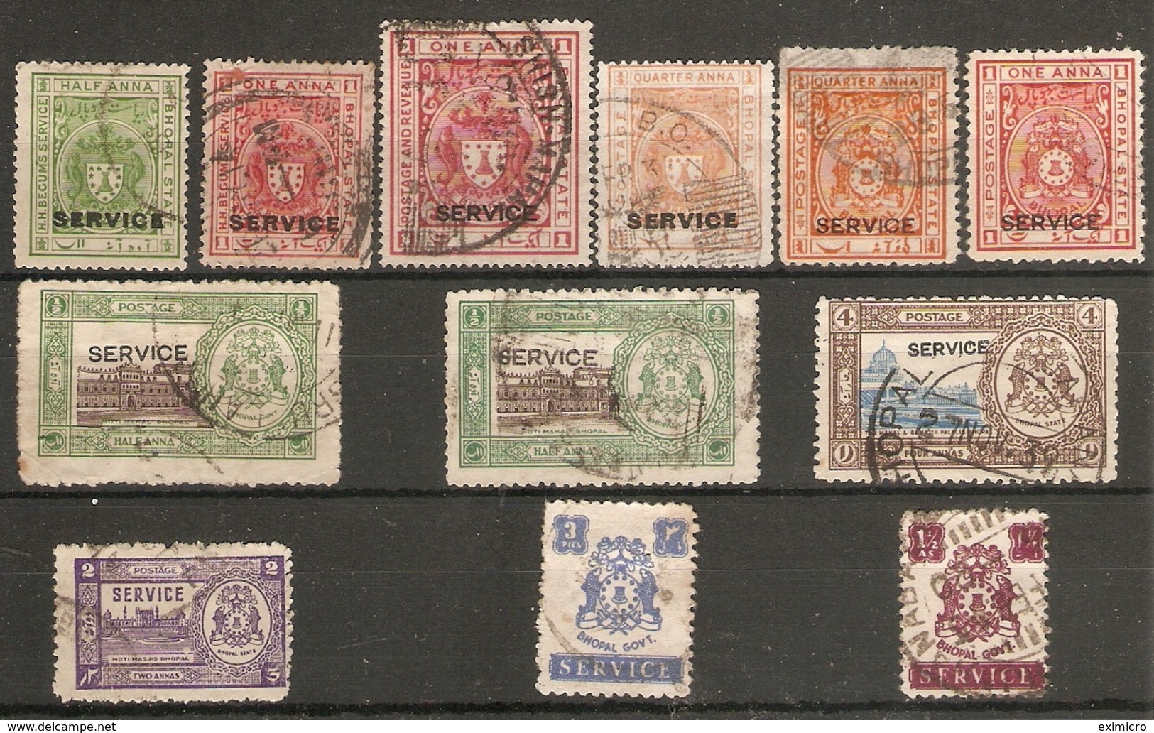 INDIA - BHOPAL 1930 ONWARDS COLLECTION OF ALL DIFFERENT FINE USED OFFICIALS STAMPS Cat £13+ - Bhopal