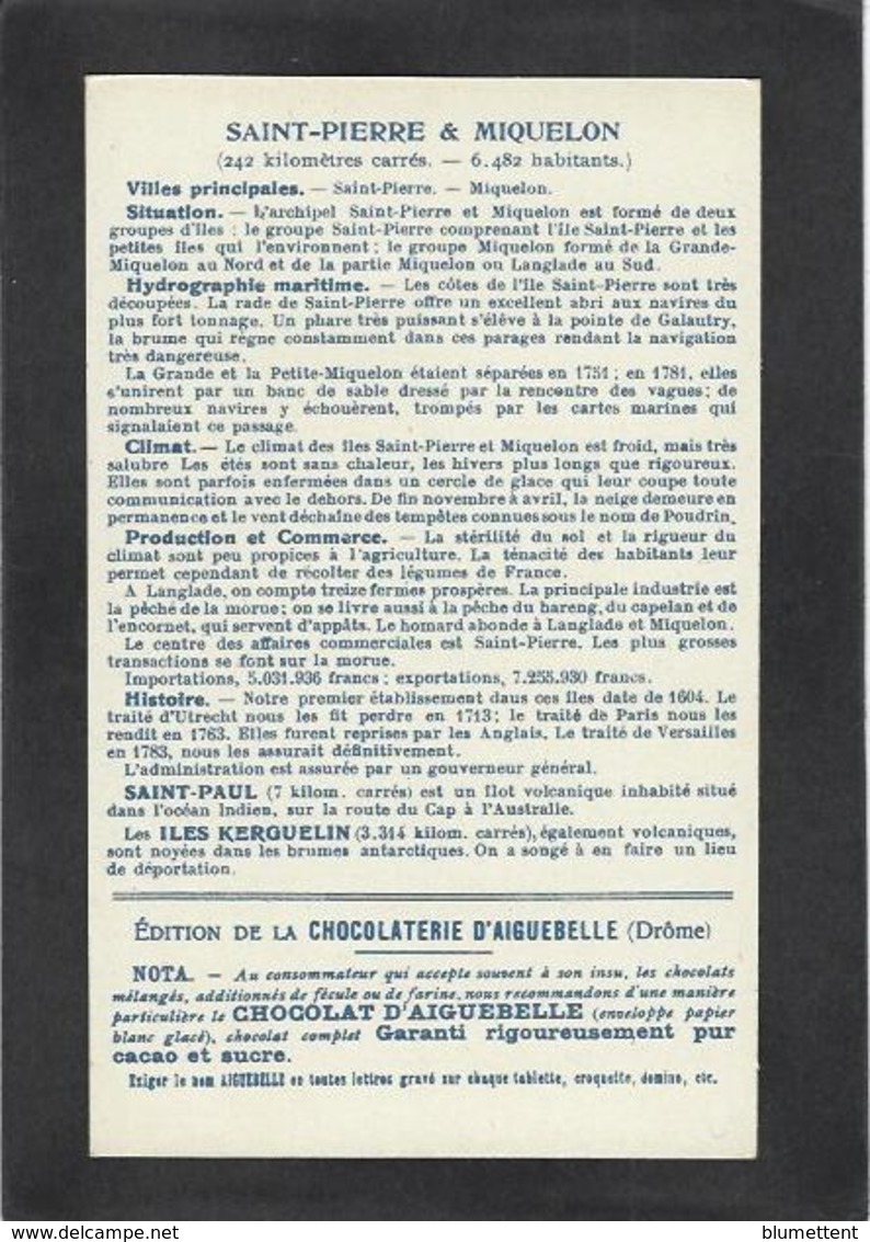 CPA Saint Pierre Et Miquelon Non Circulé Publicité Aiguebelle Dos Publicitaire Voir Scan - Saint Pierre And Miquelon