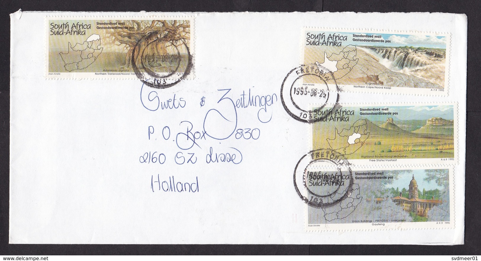 South Africa: Cover To Netherlands, 1995, 4 Stamps, Landscape, Map, Waterfall, Old Tree, Map (minor Damage) - Brieven En Documenten