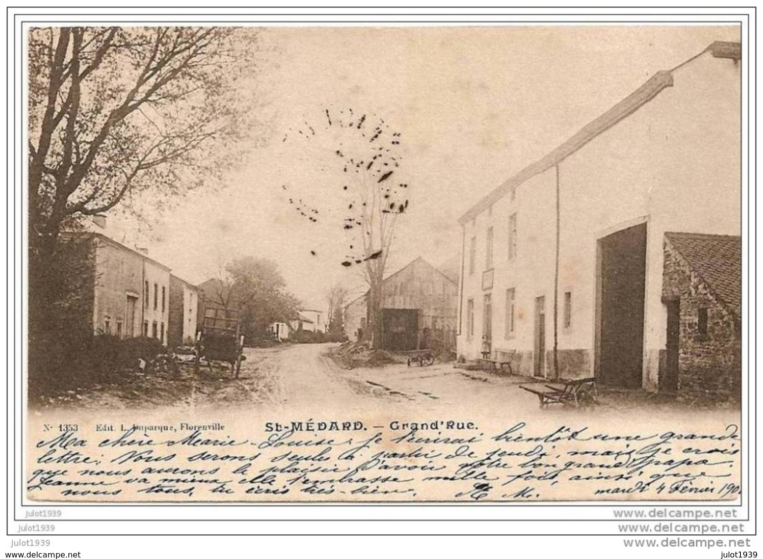 SAINT - MEDARD ..--  Grand' Rue . 1908 Vers LES ABYS ( Melle M.L. MERNIER ) . Voir Verso . - Herbeumont