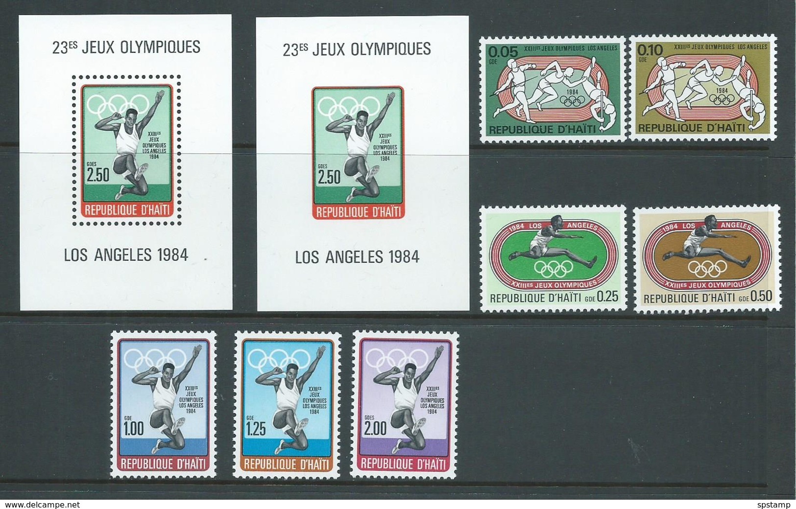 Haiti 1984 Los Angeles Olympic Games Set Of 7 &  Miniature Sheets X 2 Perf. & Imperf. MNH , Perf Sheet Disturbed Gum - Haiti