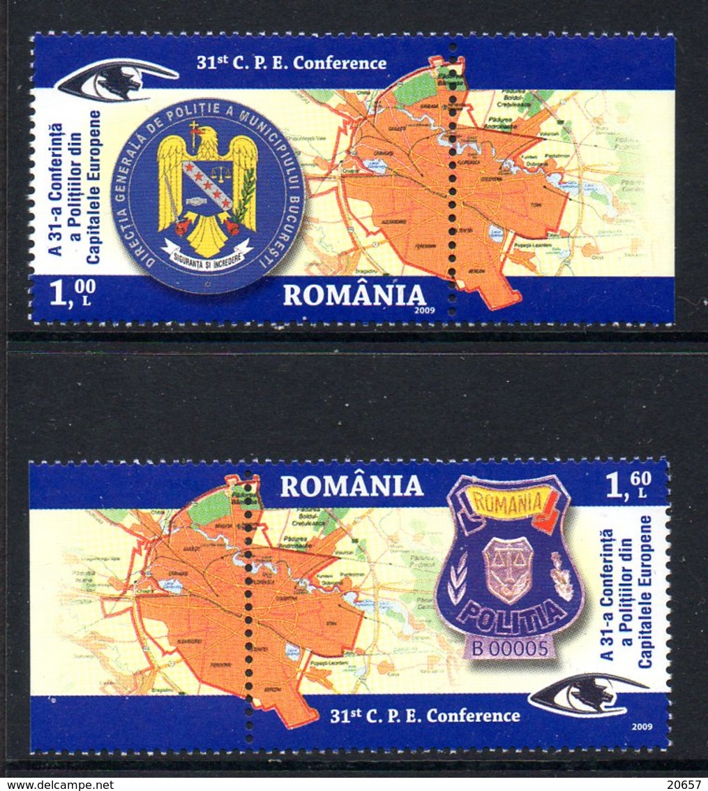 Roumanie Romania 5359/60 Police , Armoiries , Carte Géographique - Police - Gendarmerie