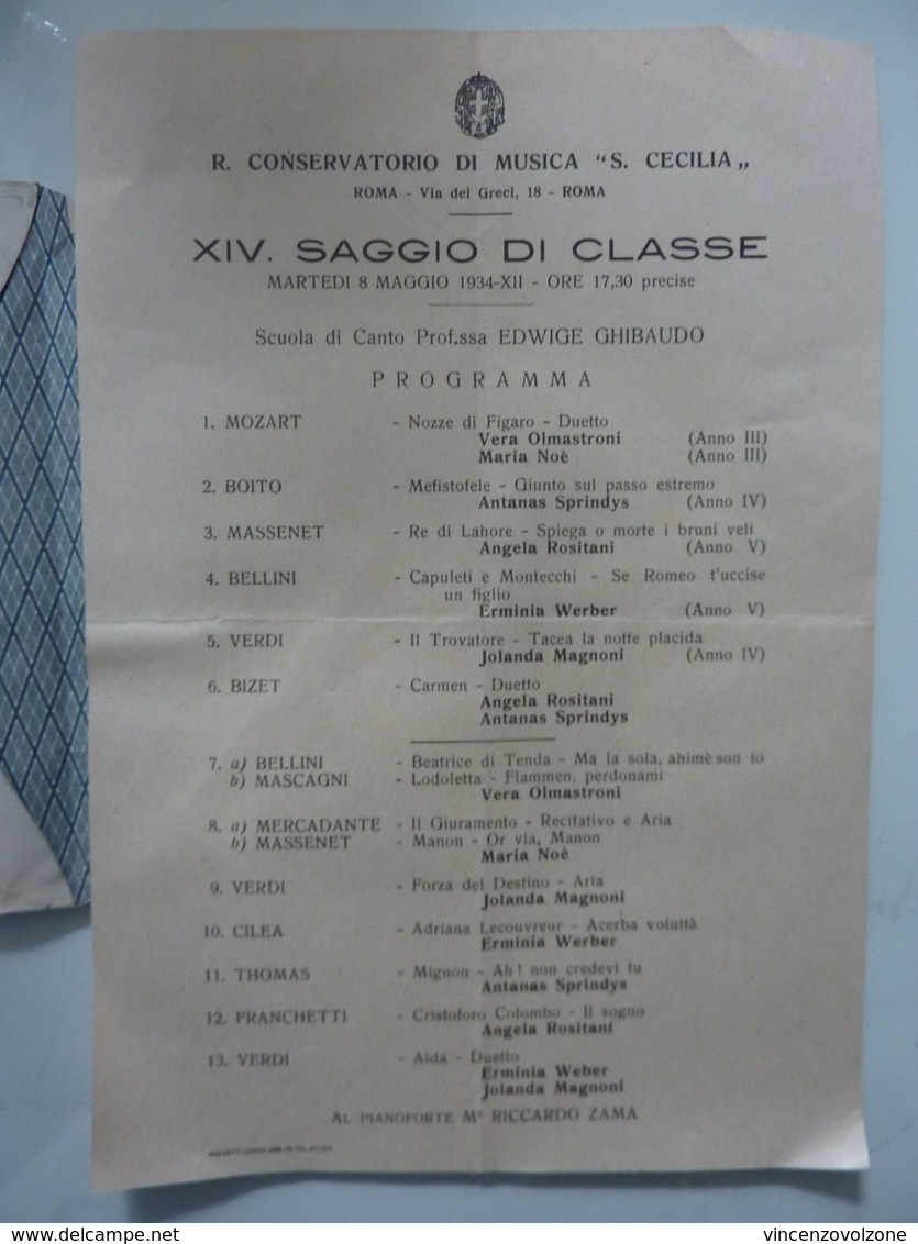 Busta  Viaggiata Con Documento "R. CONSERVATORIO DI MUSICA S. CECILIA ROMA  - XIV SAGGIO DI CLASSE 8 Maggio 1934" - Storia Postale