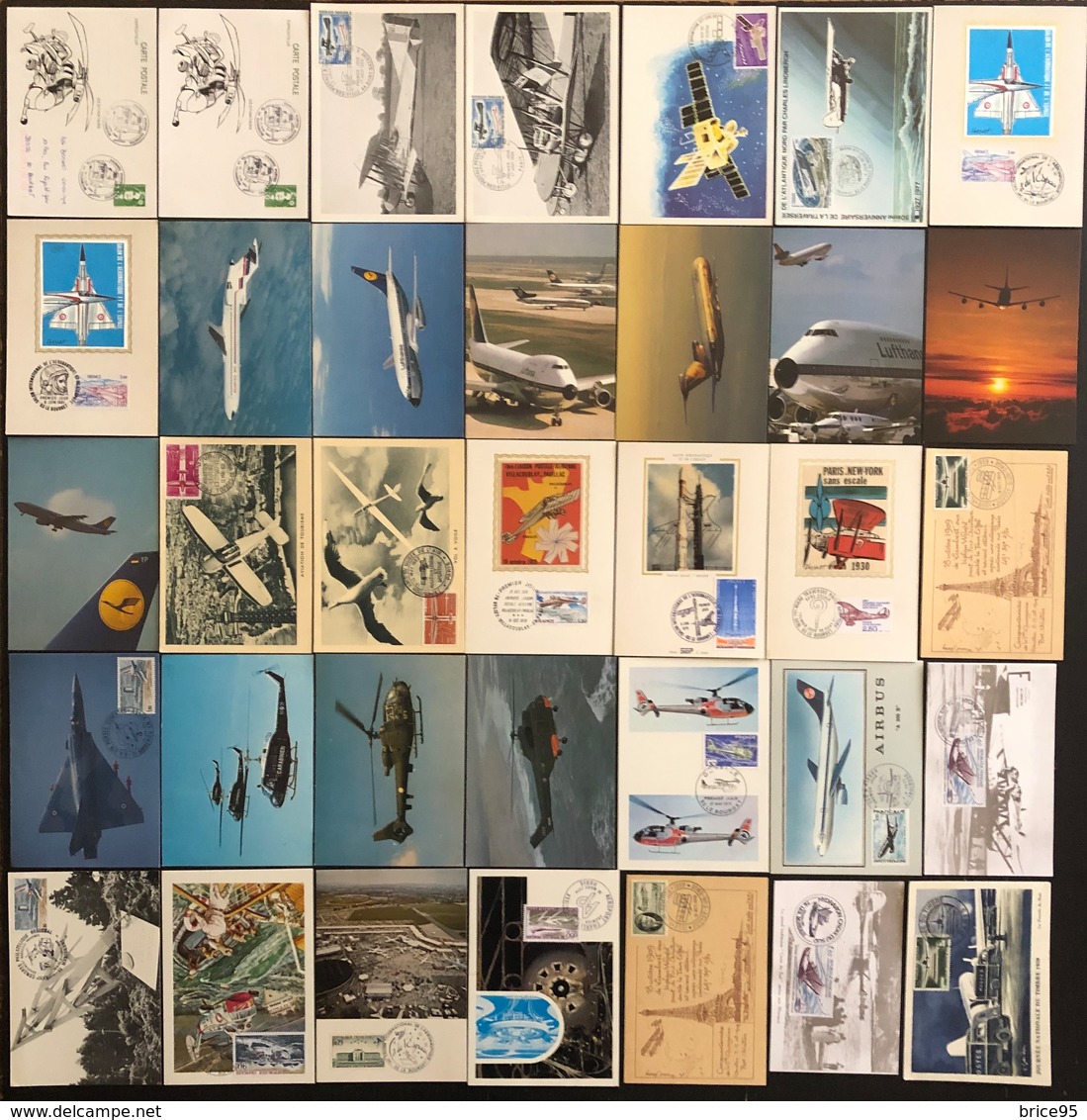 France Cartes Maximum - Lot De 35 Cartes Maximum - Thématique Avion Hélicoptère - Collections, Lots & Series
