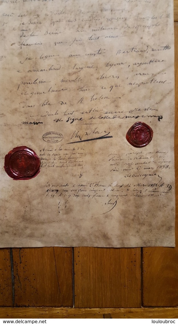 DOCUMENT FAC SIMILE CODICILLE TESTAMENT NAPOLEON  16 AVRIL 1821 AVEC CACHET CIRE - Manuscrits