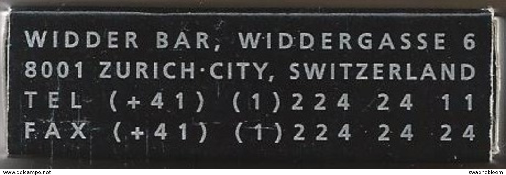 Luciferdoosje. WIDDER BAR, WIDDERGASSE 6, ZURICH -CITY, SWITZERLAND. ZWITSERLAND. Matchbox. Allumettes. Lucifer - Luciferdozen