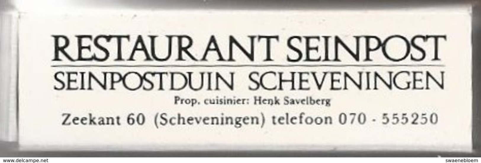 Luciferdoosje. RESTAURANT SEINPOST SEINPOSTDUIN SCHEVENINGEN ZEEKANT 60. Henk Savelberg. Matchbox. Allumettes. Lucifer - Luciferdozen