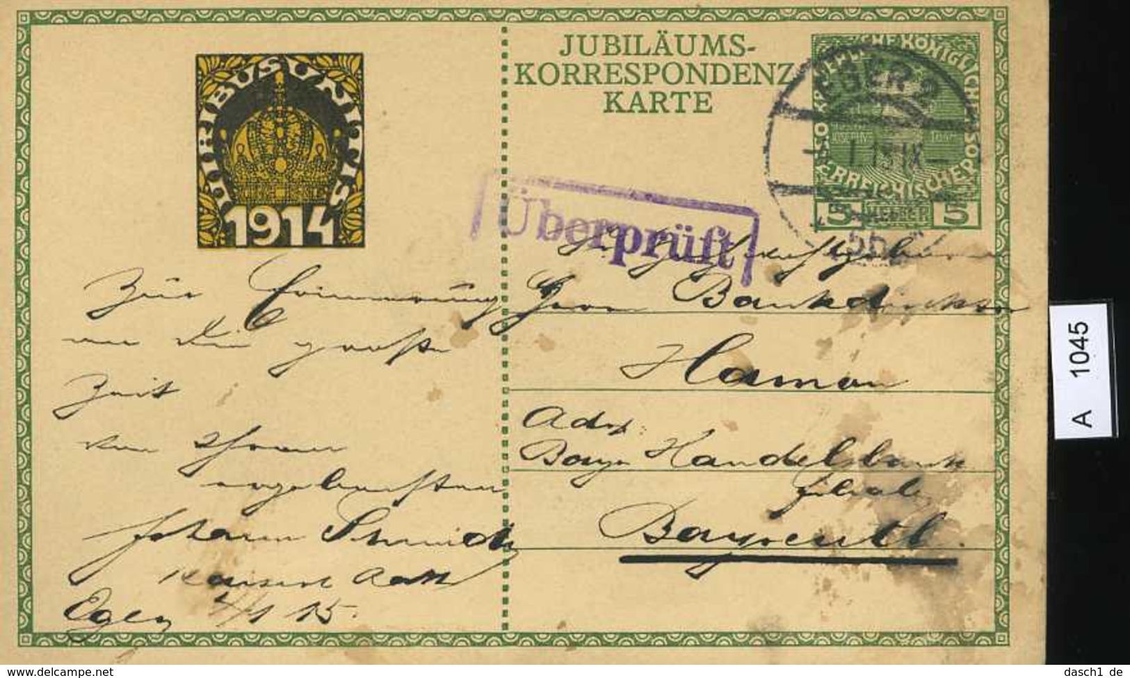 Österreich, Ganzsache  Jubiläums-Korrespondenz-Karte 1914  Echt Gelaufen Von 1915 Mit Zensurstempel - Briefe U. Dokumente