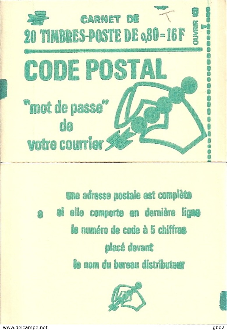 CARNET 1893-C 1a Marianne De Béquet "CODE POSTAL" Daté 27/8/76 Fermé. Parfait état TRES RARE - Sonstige & Ohne Zuordnung