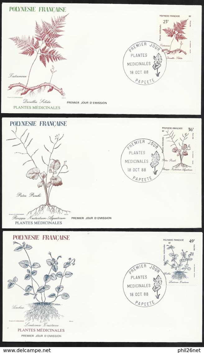 Polynésie 3  Lettres Illustrées  Premier Jour Papeete Le 18/10/1988 Les N° 315 à 317 Plantes Médicinales Série 3  TB - Pharmazie