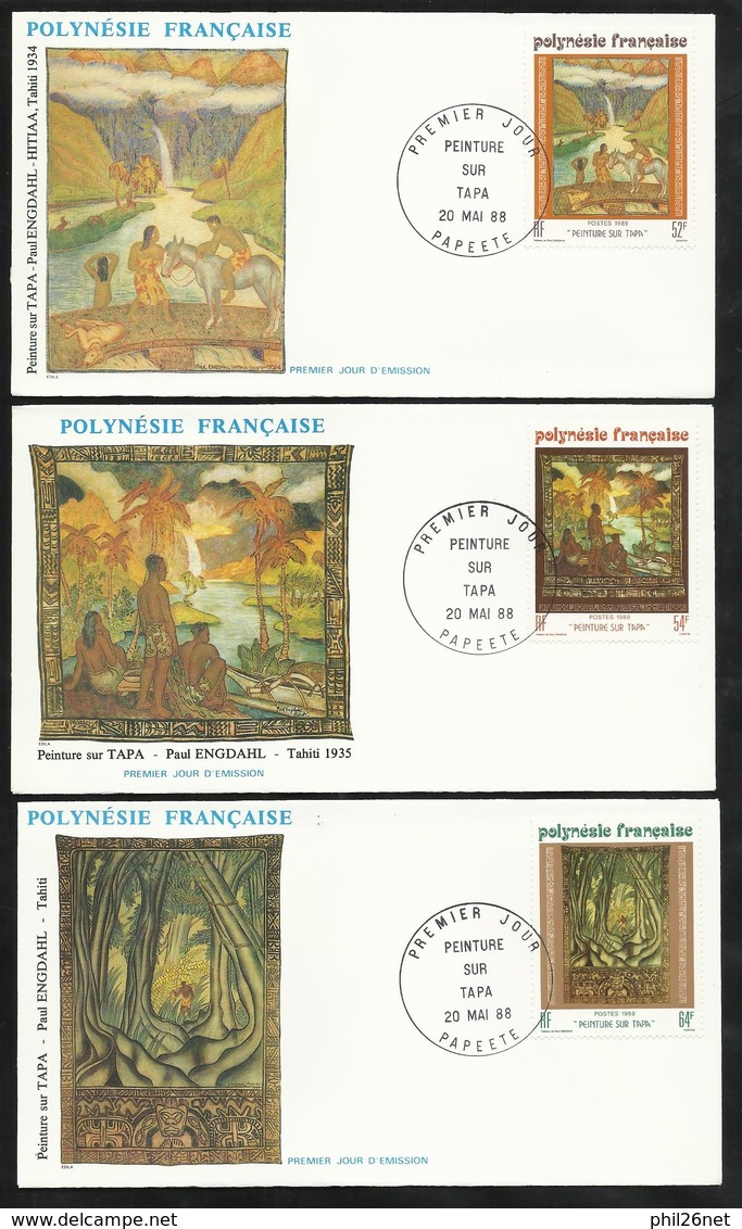 Polynésie 3  Lettres Illustrées  Premier Jour Papeete Le 20/05/1988 N° 303 à 305 Peintures Sur Tapa (tissu D'écorce)  TB - Textile