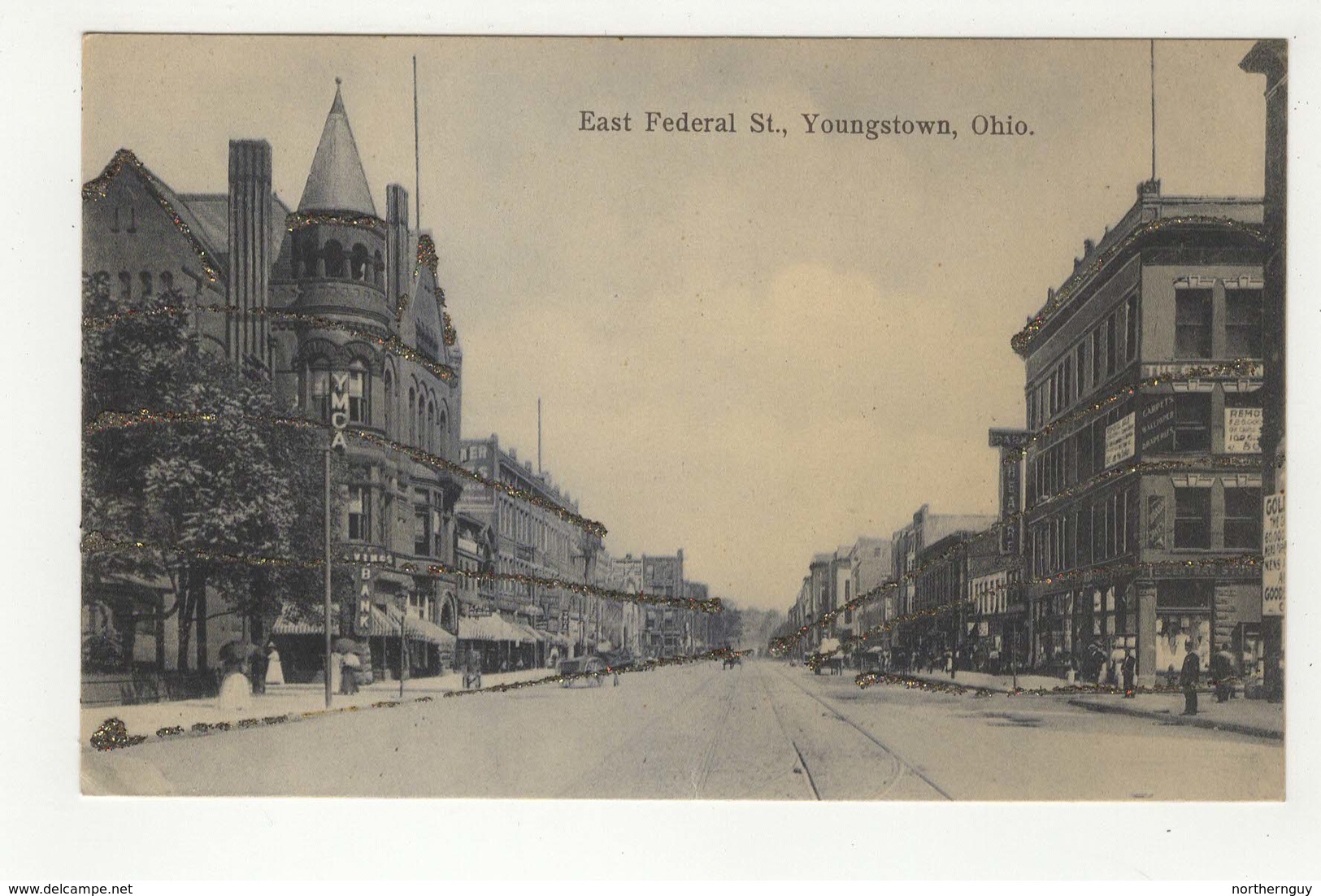 YOUNGSTOWN, Ohio, USA, East Federal St & Stores, Theater, Glitter, Pre-1920 Postcard - Autres & Non Classés