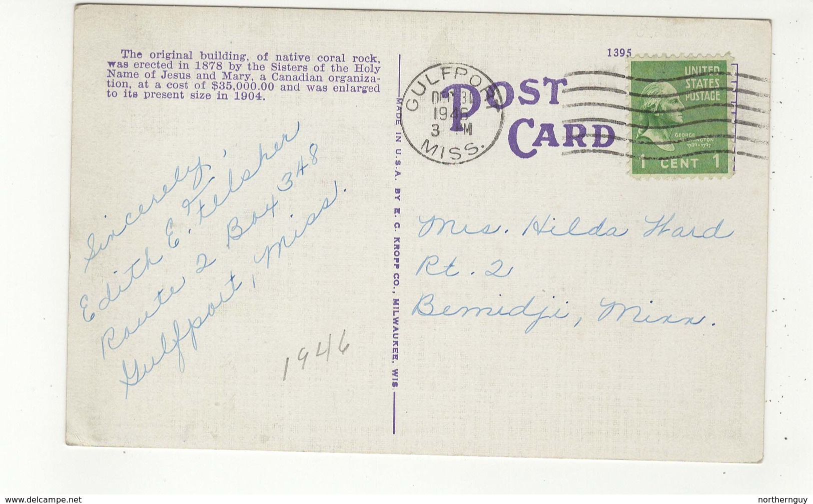 KEY WEST, Florida, USA, Convent Of  Mary Immaculate, 1946 Kropp Linen Postcard - Key West & The Keys