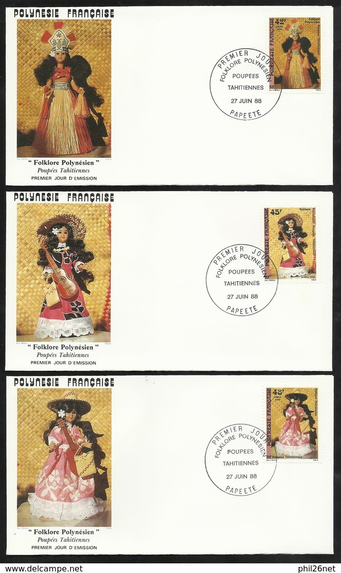 Polynésie 3  Lettres Illustrées  Premier Jour Papeete Le 27/06/1988 N° 307 à 309  Poupées Polynésiennes   TB - Puppen