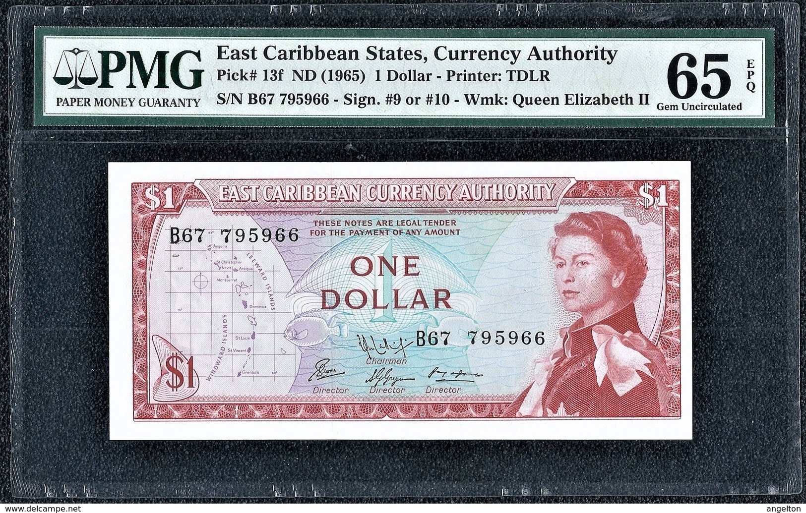 East Caribbean 1 Dollar 1965 Gem Unc PMG 65 EPQ - East Carribeans