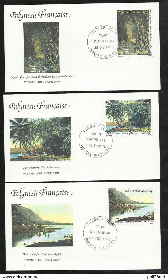 Polynésie 3  Lettres Illustrées  Premier Jour Papeete 10/08/1994 N° 459 à 461  Tahiti D'aurefois Les Districts    TB - Cartas & Documentos