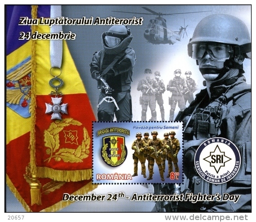 Roumanie Romania Bf 434 Unité Anti-terroriste , Médaille , Hélicoptère , Drapeau - Police - Gendarmerie