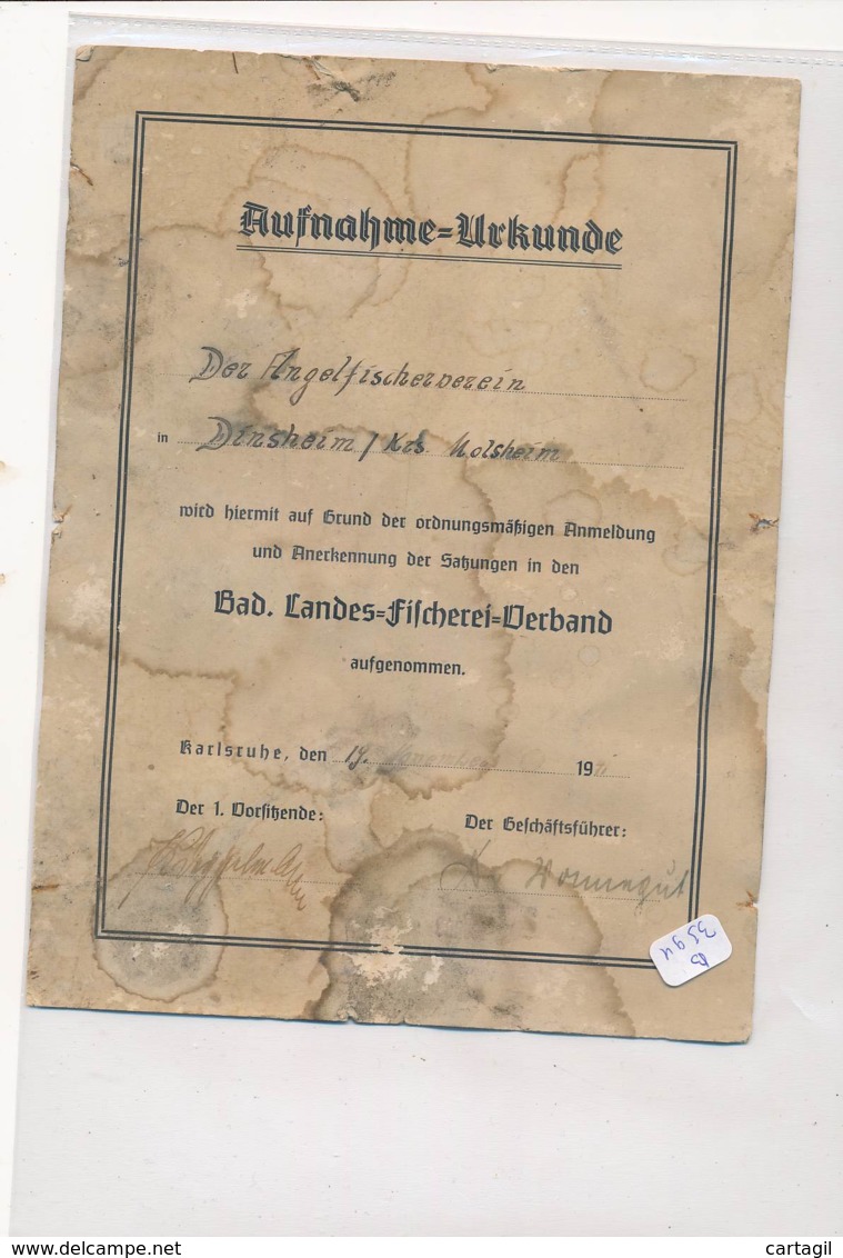 AC-B3594 - Allemagne (Karlsruhe) -Aufnahne DesVereins Dinsheim  Im Badischen Fischverein ( En L'état)  -Port Gratuit - Diplômes & Bulletins Scolaires