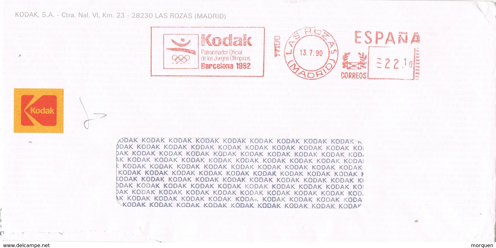 32319. Carta LAS ROZAS (Madrid) 1990. Franqueo Mecanico KODAK, Juegos Olimpicos - Cartas & Documentos