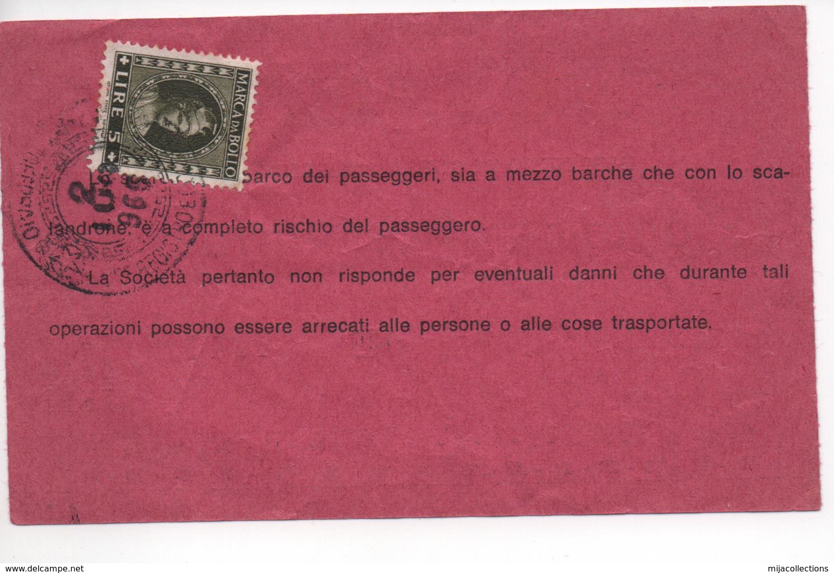 B74-2 Biglietto PIOMBINO-PORTOFERRAIO - 1965-timbre 5 Lires- VOIR 2 SCANS- 2 Billets ITALIE - Europe