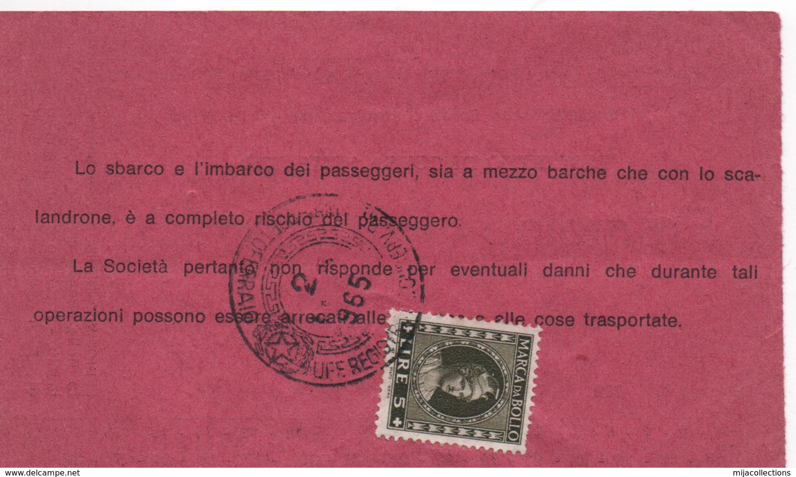 B74-2 Biglietto PIOMBINO-PORTOFERRAIO - 1965-timbre 5 Lires- VOIR 2 SCANS- 2 Billets ITALIE - Europe