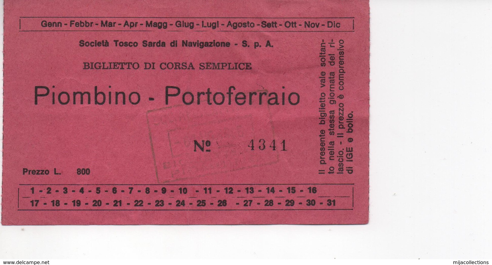 B74-2 Biglietto PIOMBINO-PORTOFERRAIO - 1965-timbre 5 Lires- VOIR 2 SCANS- 2 Billets ITALIE - Europe