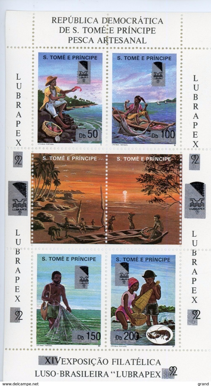 Sao Tome 1992-La Pèche,espadon,crevette,Exposition Philatélique Lubrapex -941/44***MNH-feuillet Avecx Vignette Centrale - Sao Tome Et Principe