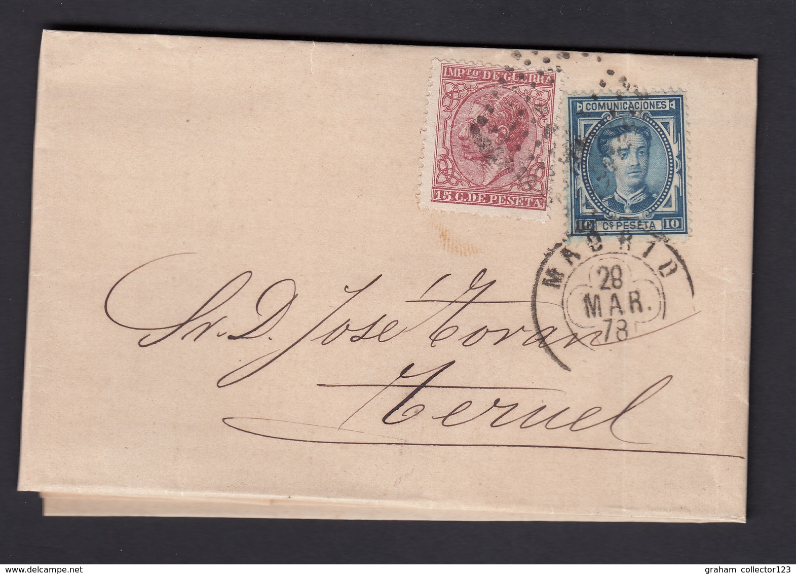 Espana Spain Spanish Cover Lettre Outer Wrapper Madrid To Teruel 1878 - Covers & Documents