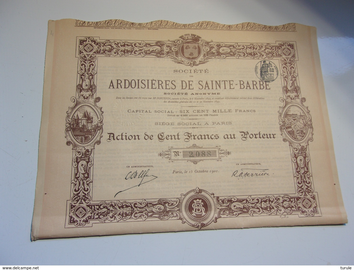 ARDOISIERES DE SAINTE BARBE (100 Francs) 1901 - Other & Unclassified