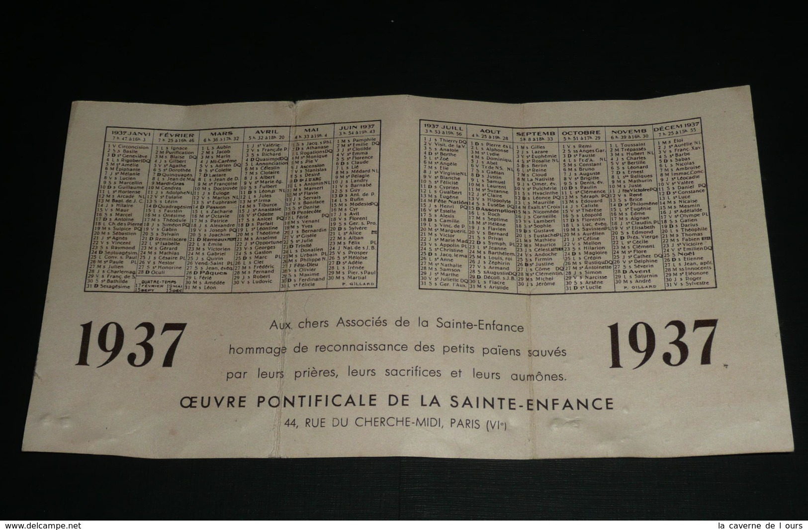 Ancien Calendrier, 1937, Oeuvre Pontificale  De La Ste Sainte-Enfance, Indes Chine - Petit Format : 1921-40