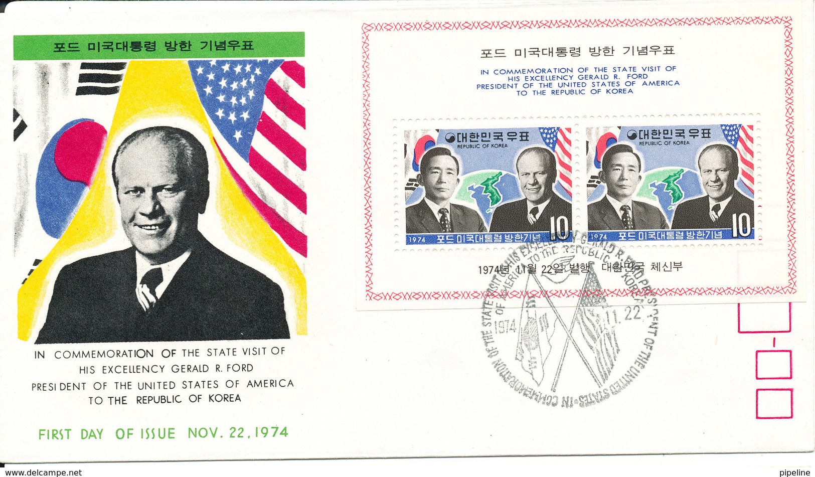 Korea South FDC 22-11-1974 Minisheet President Of US Gerald R. Ford Visit The Republic Of Korea - Korea, South