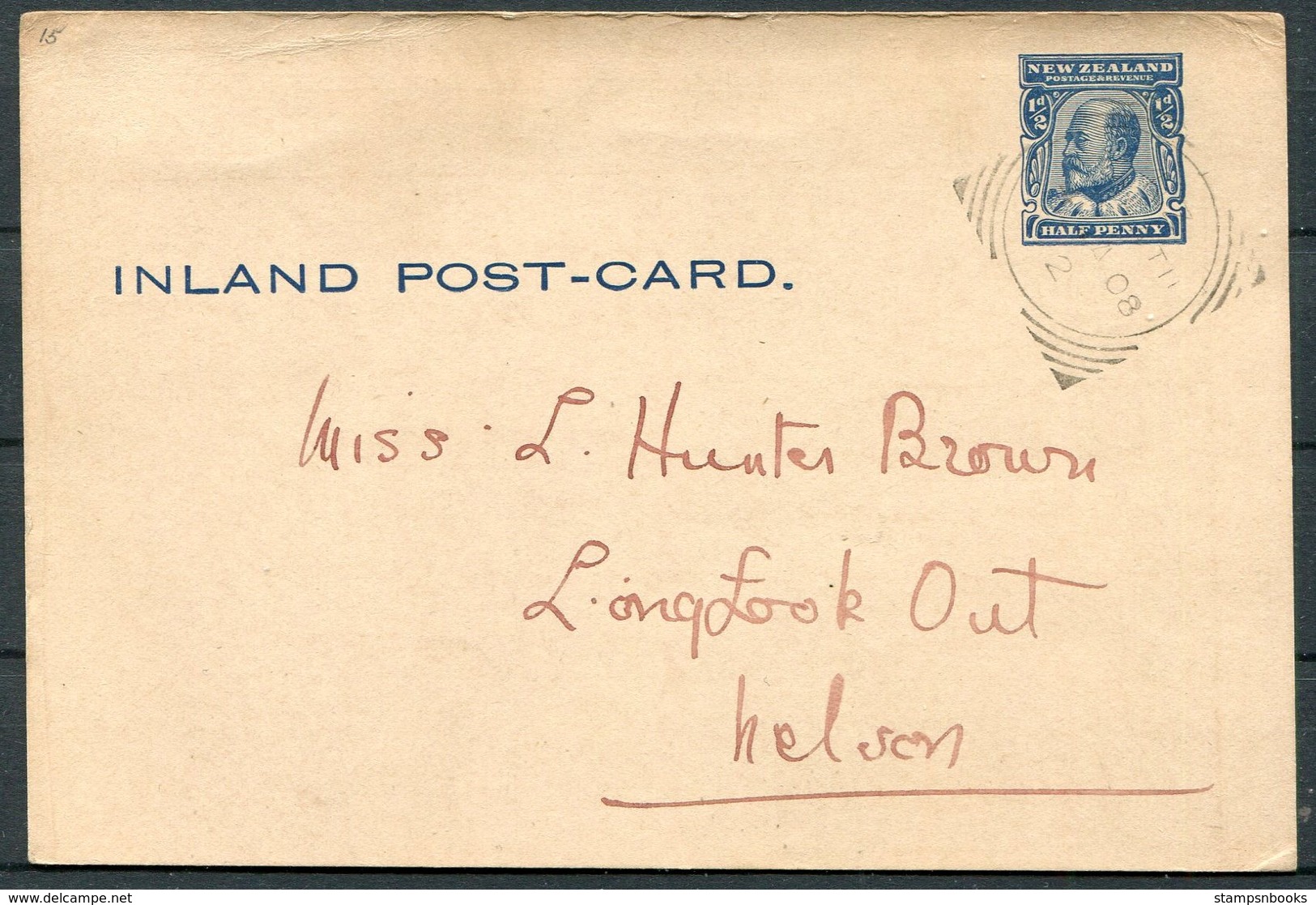 1908 New Zealand Inland Rate Stationery Postcard - Long Look Out - Lettres & Documents