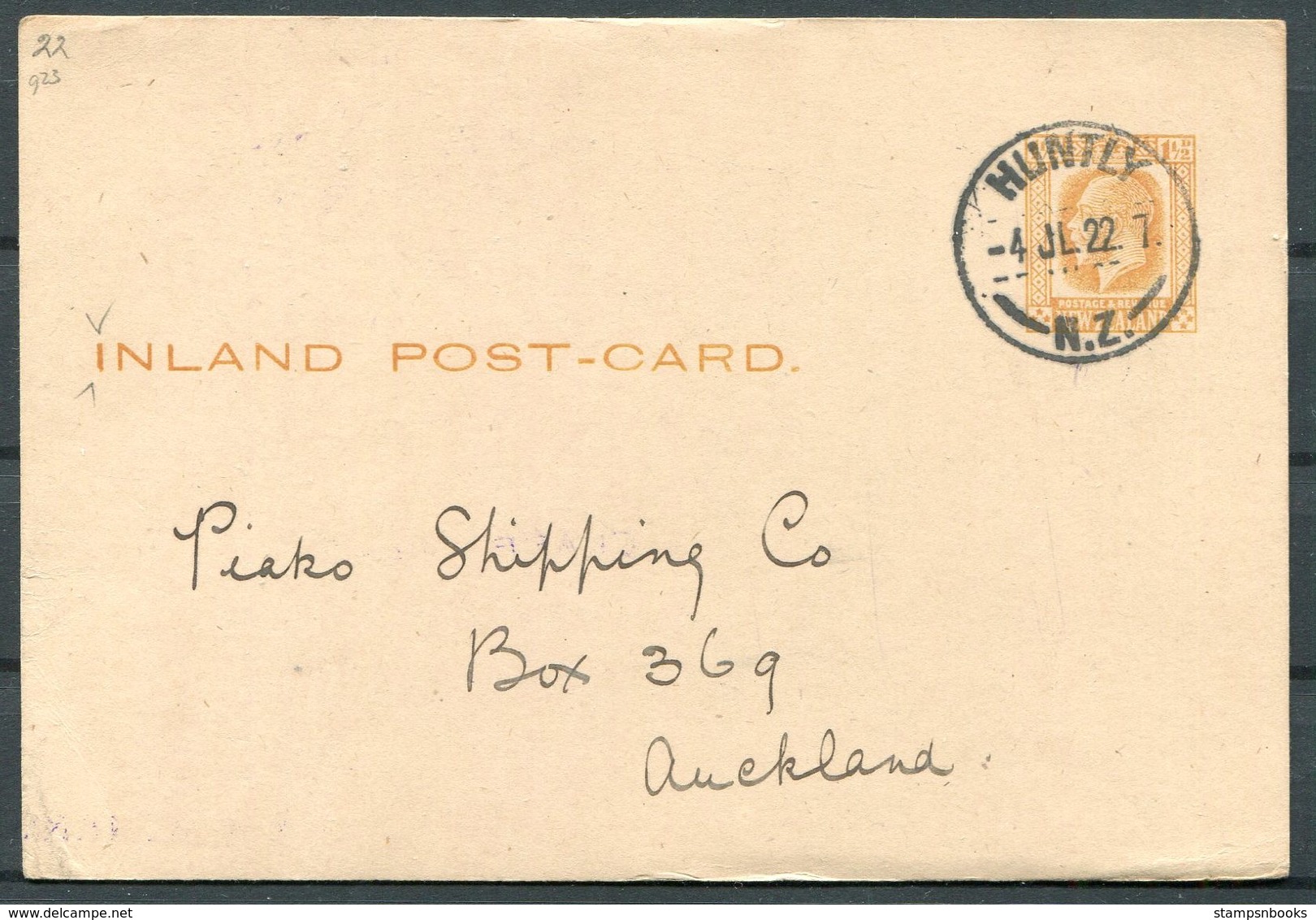 1922 New Zealand Stationery Postcard Huntly, Clare & Partners - Piako Shipping Co. Auckland. Coal - Covers & Documents