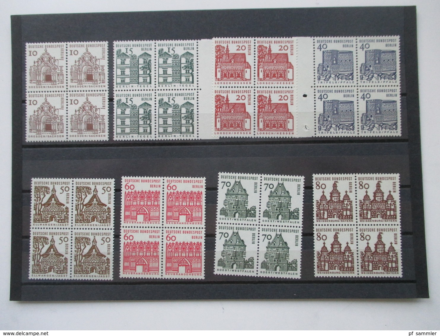 Berlin Freimarken Deutsche Bauwerke I Nr. 242 - 249 ** / Postfrisch 4er Blocks 130€ Katalogwert - Unused Stamps