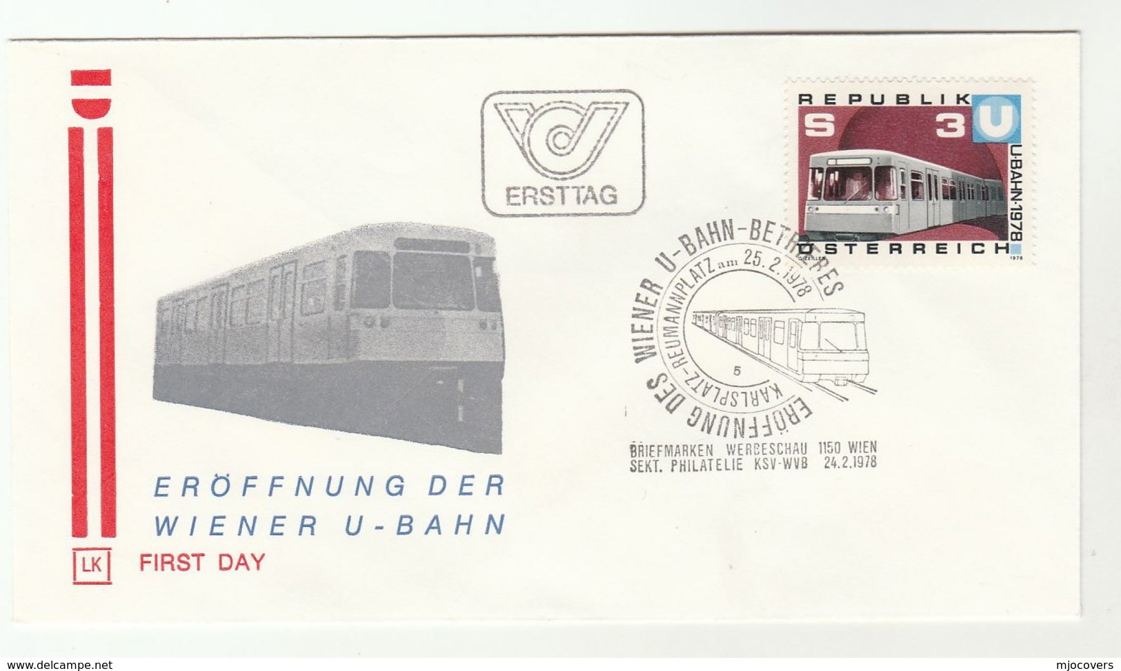 1978 AUSTRIA Vienna UNDERGROUND RAILWAY ANNIV Special FDC  Stamps Train Cover - Trains